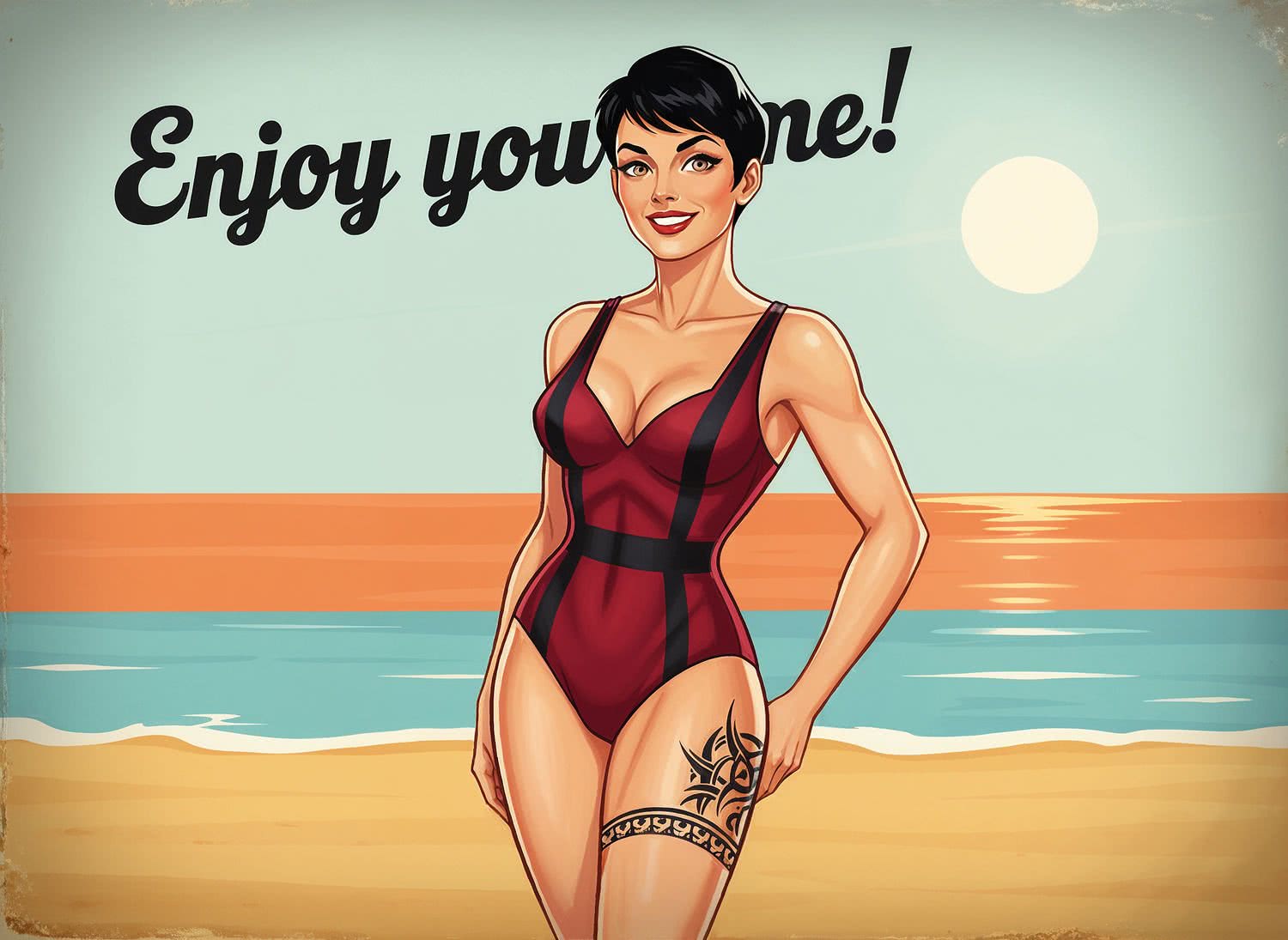 Ognista Czerwień i Szerokie Pasy – Monokini, Które Zamienia Plażę w Twoją Osobistą Scenę